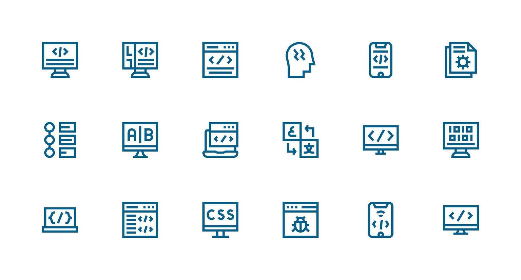 18 Icons for Programming in Strong Stroke Line Format Detailed Icon Collection for Design Systems vector