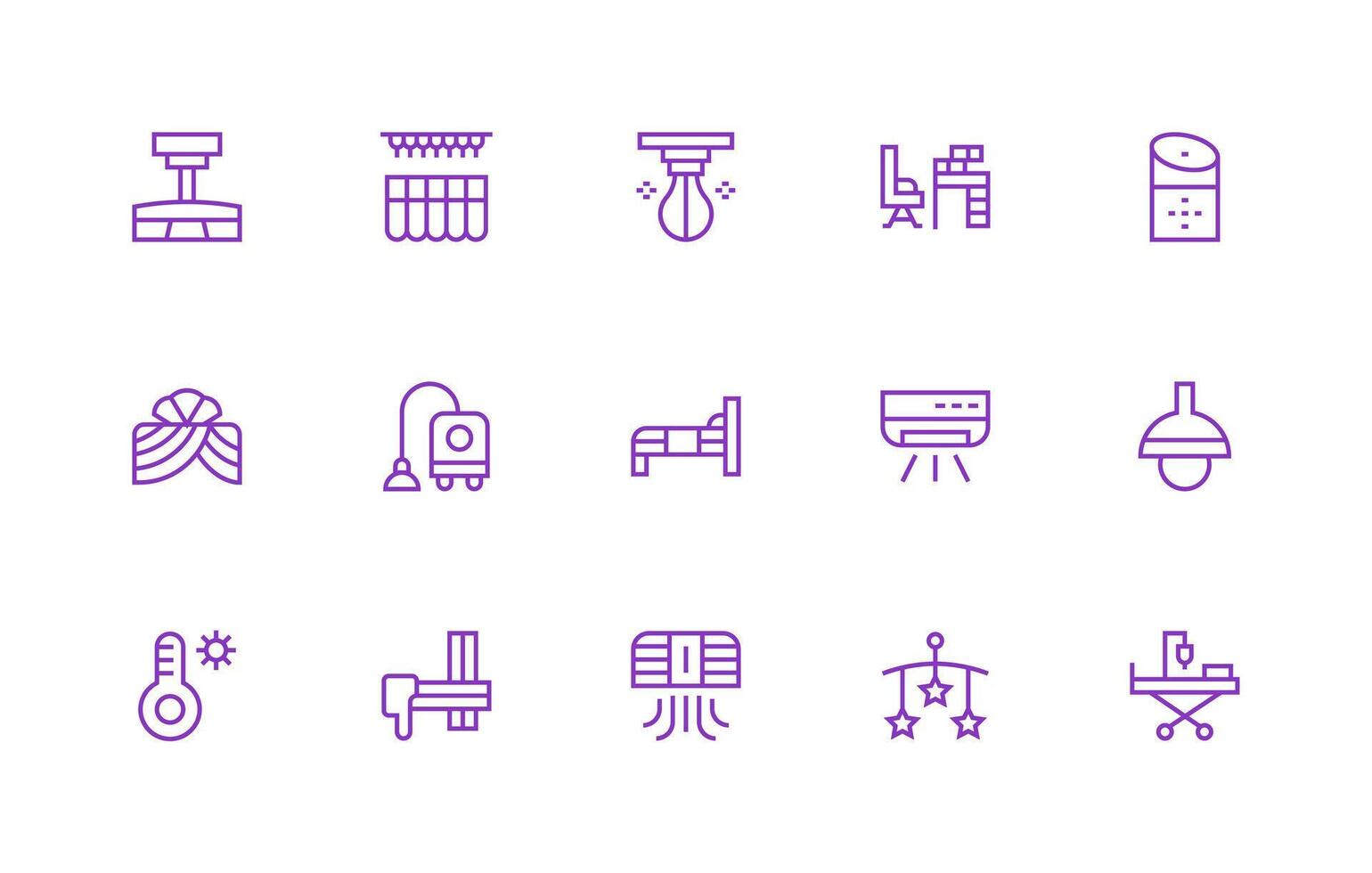 Room Icon Set with 15 Regular Line Graphics User Interface Icons for Digital Products vector