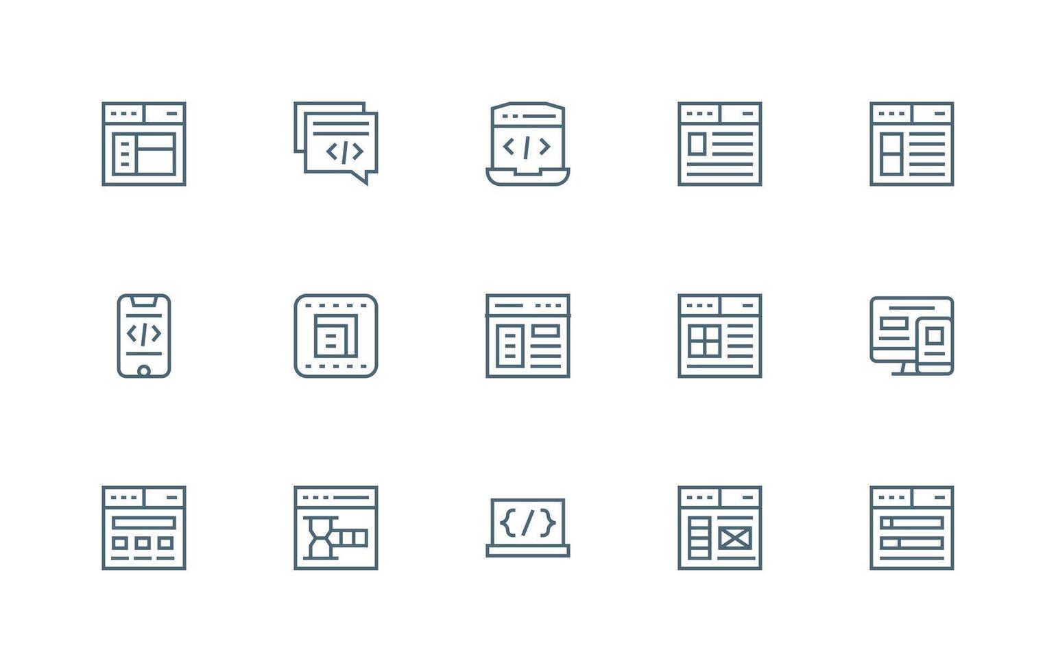 Css Icon Set with 15 Regular Line Graphics Icon Pack vector