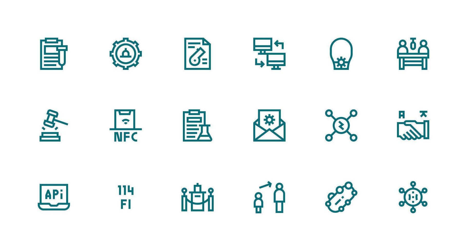 Protocol Design Icons featuring 18 in Strong Stroke Line Style Compact Icon Set vector