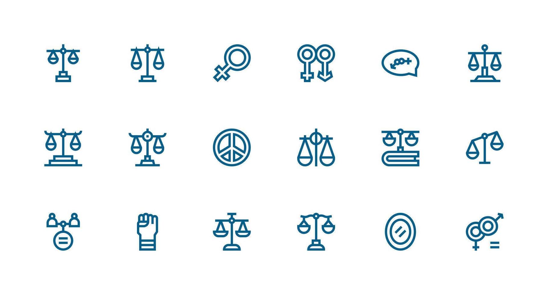 Equality Icon Set with 18 Strong Stroke Line Graphics Basic Icon Series vector
