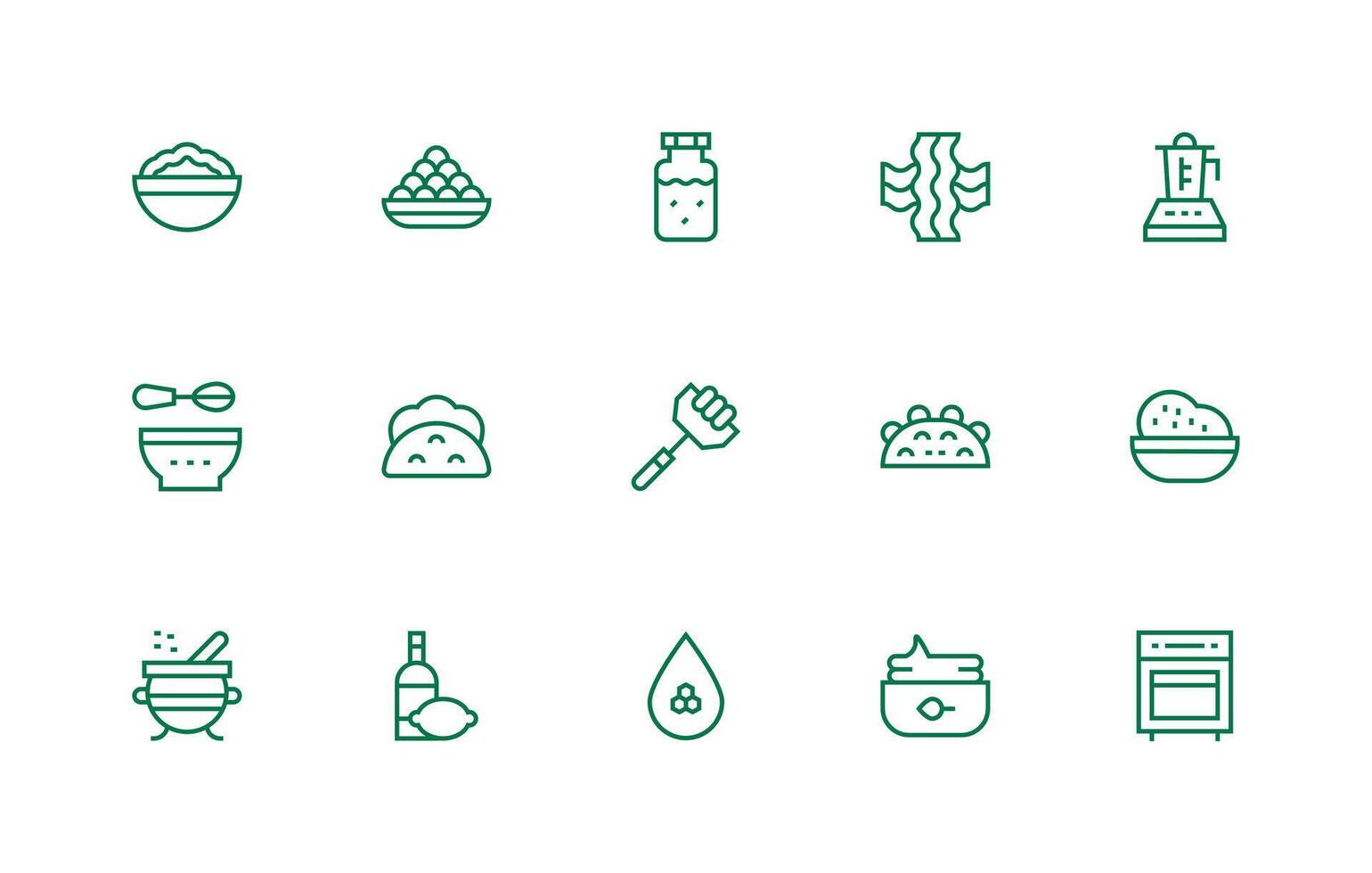 15 Regular Line Style Icons from Ingredients Collection Complete Icon Bundle for Web Design vector