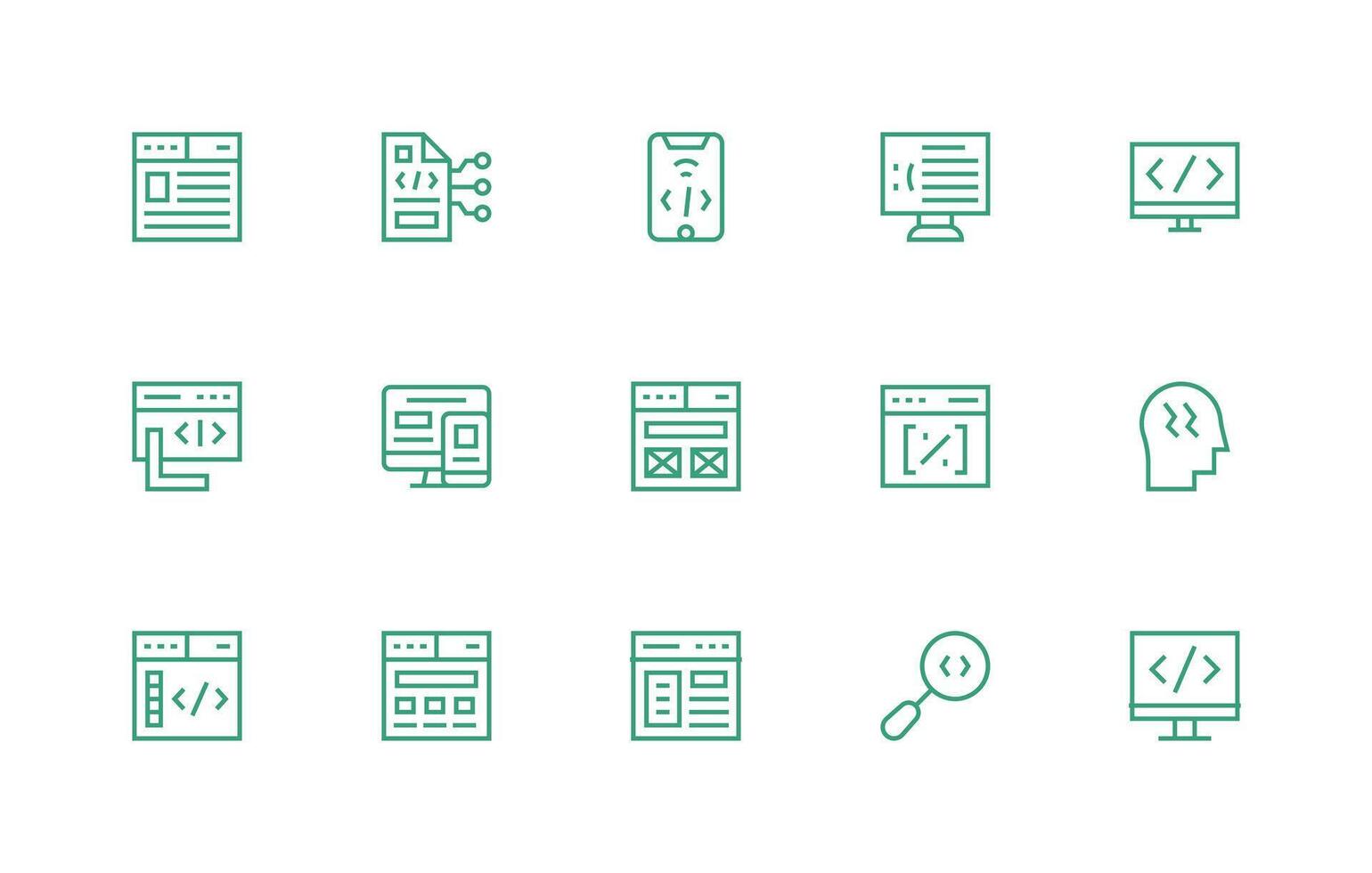 Html Visual Pack containing 15 Regular Line Icons All Device Compatible Icon Set vector