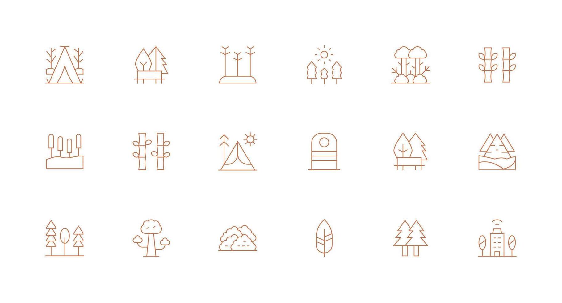 18 Trees Icons in Minimal Line Aesthetic Customizable Icon Series for Mobile Screens vector