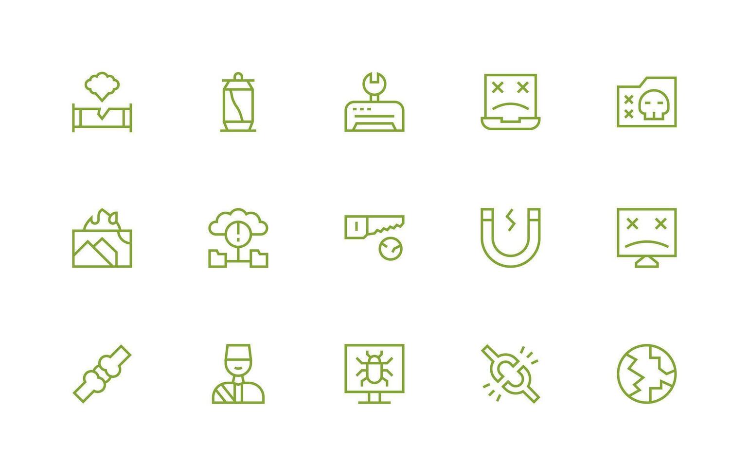 15 Regular Line Icons for Broken Graphics Essential Icon Collection vector