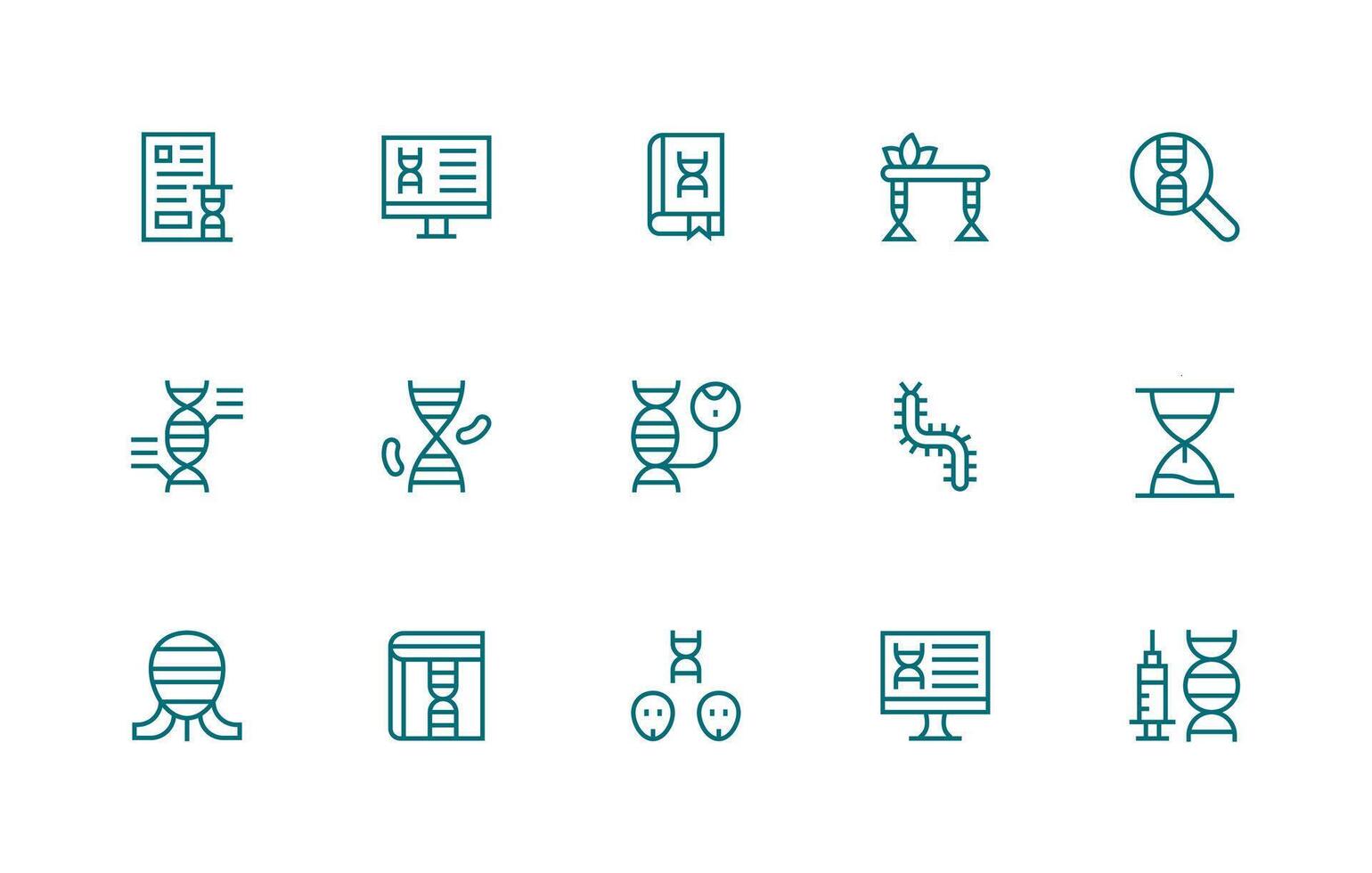 15 Regular Line Vectors for Genetic Theme Simple Icons for Interface and Wireframes
