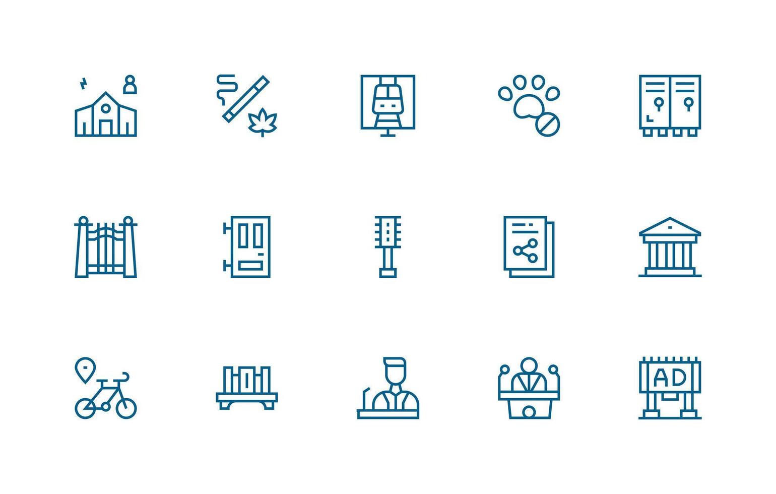 15 Regular Line Vectors for Public Theme Icon Set for Web