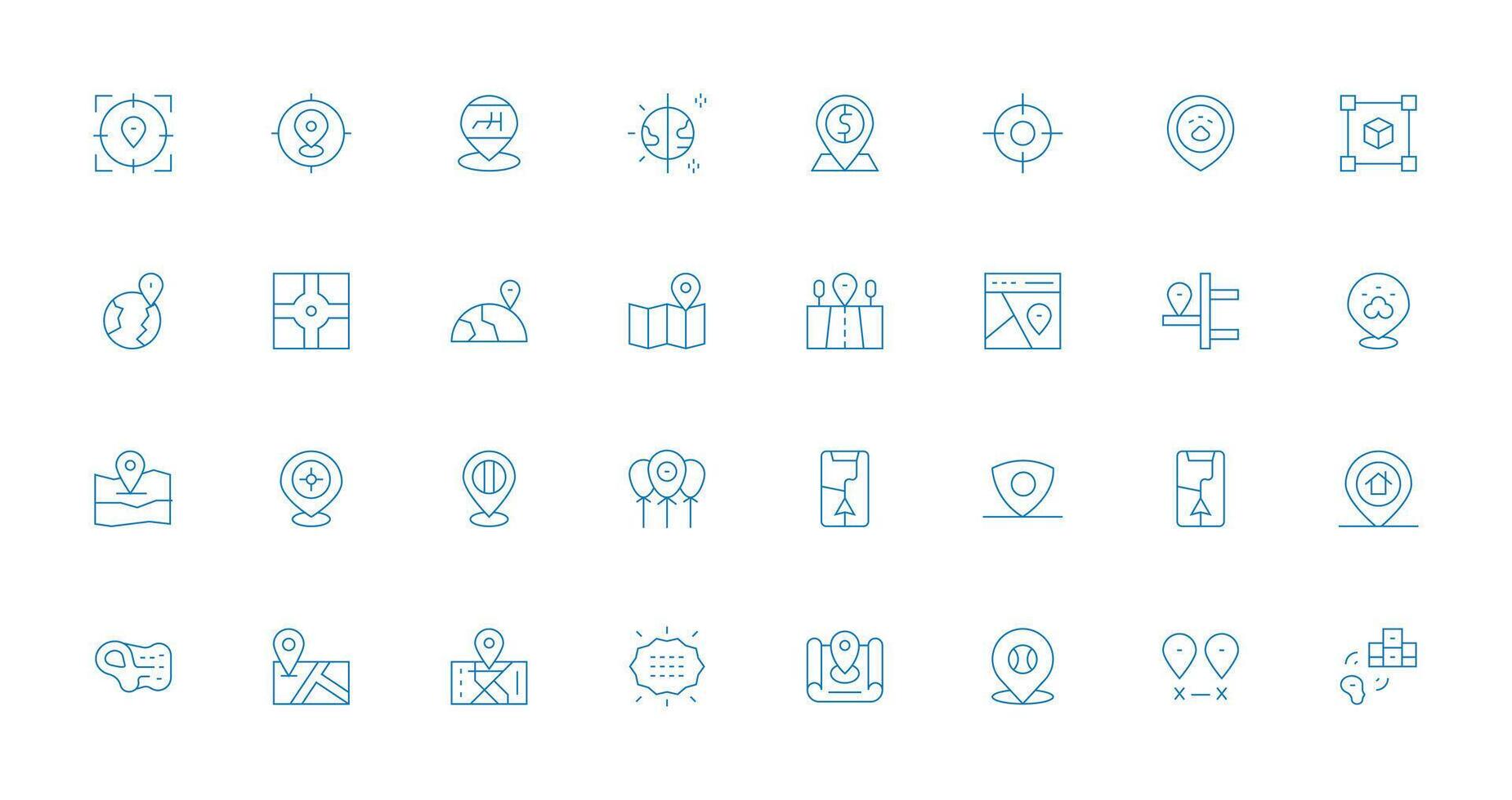 32 Icons for Coordinates in Thin Line Format Pixel Perfect Icons for Modern Apps vector