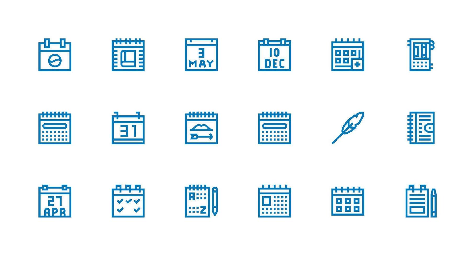 18 Icons for Diary in Strong Stroke Line Format Interface Icon Collection vector