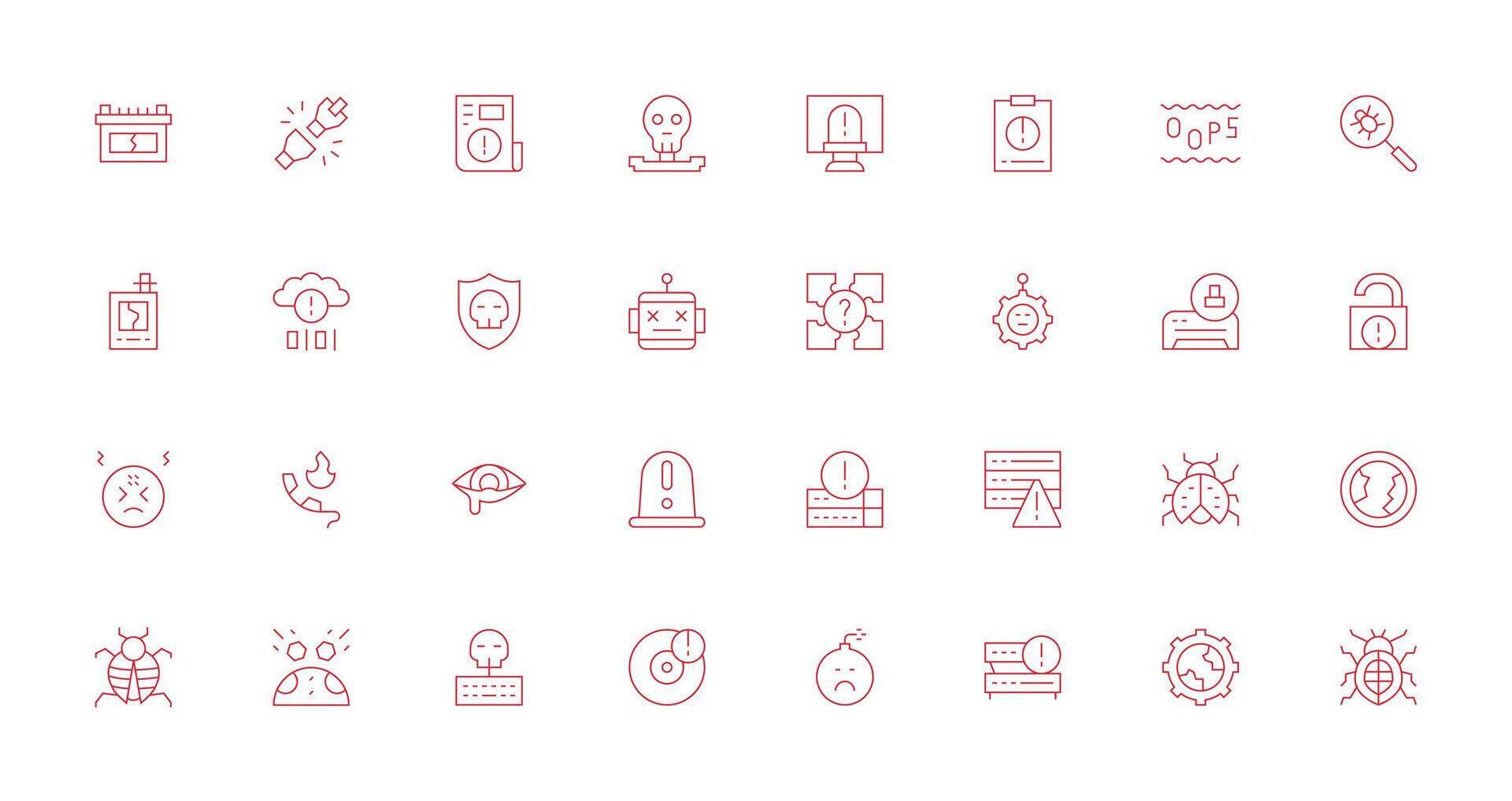 Malfunction featuring 32 Icons in Thin Line Design UI and UX Focused Icon Collection vector
