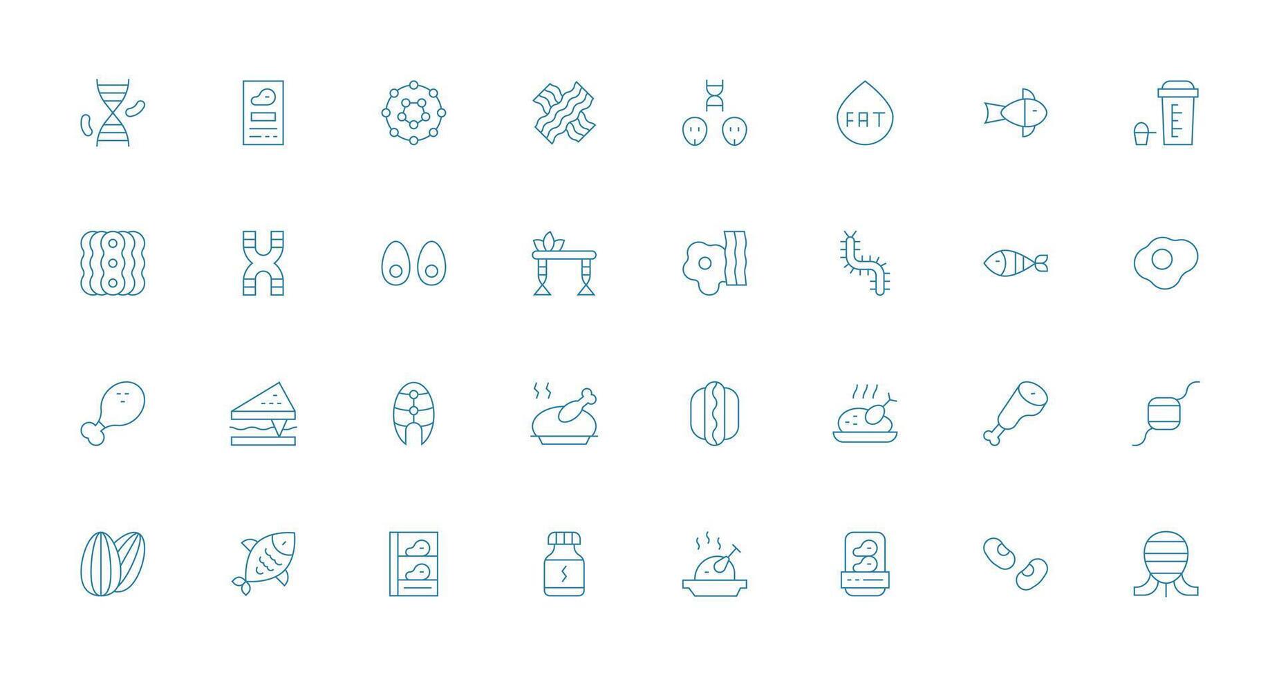 Protein Design Icons featuring 32 in Thin Line Style Sharp Icons for Presentations vector