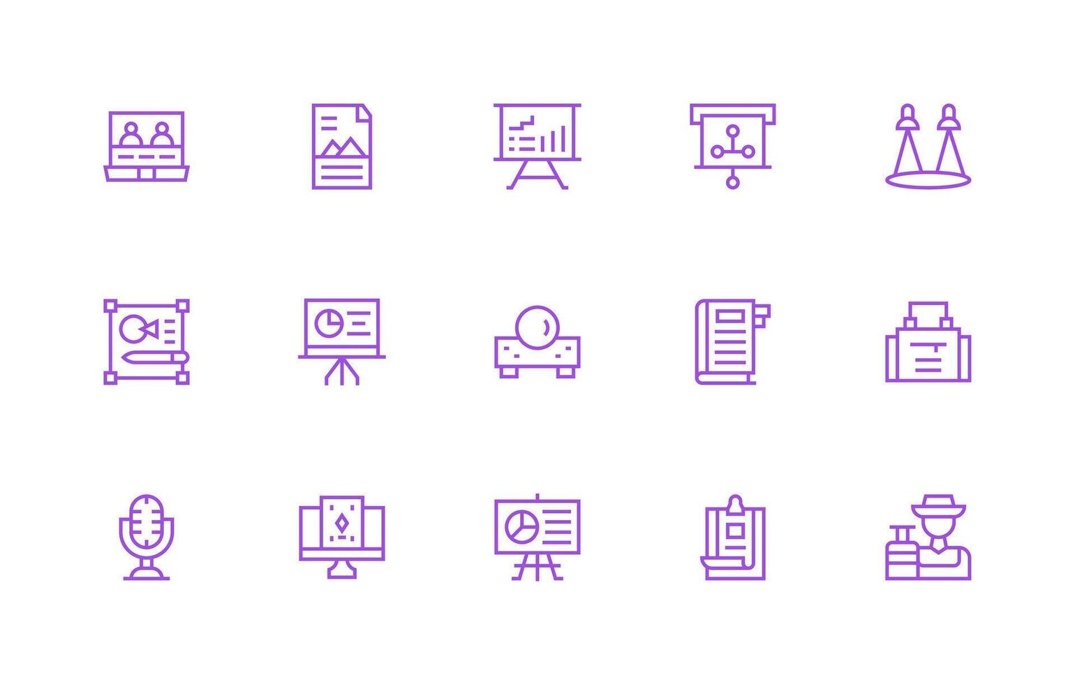 Regular Line Style Presentation Icons with 15 Vectors Clean Icon Set Icon Pack for UI Projects