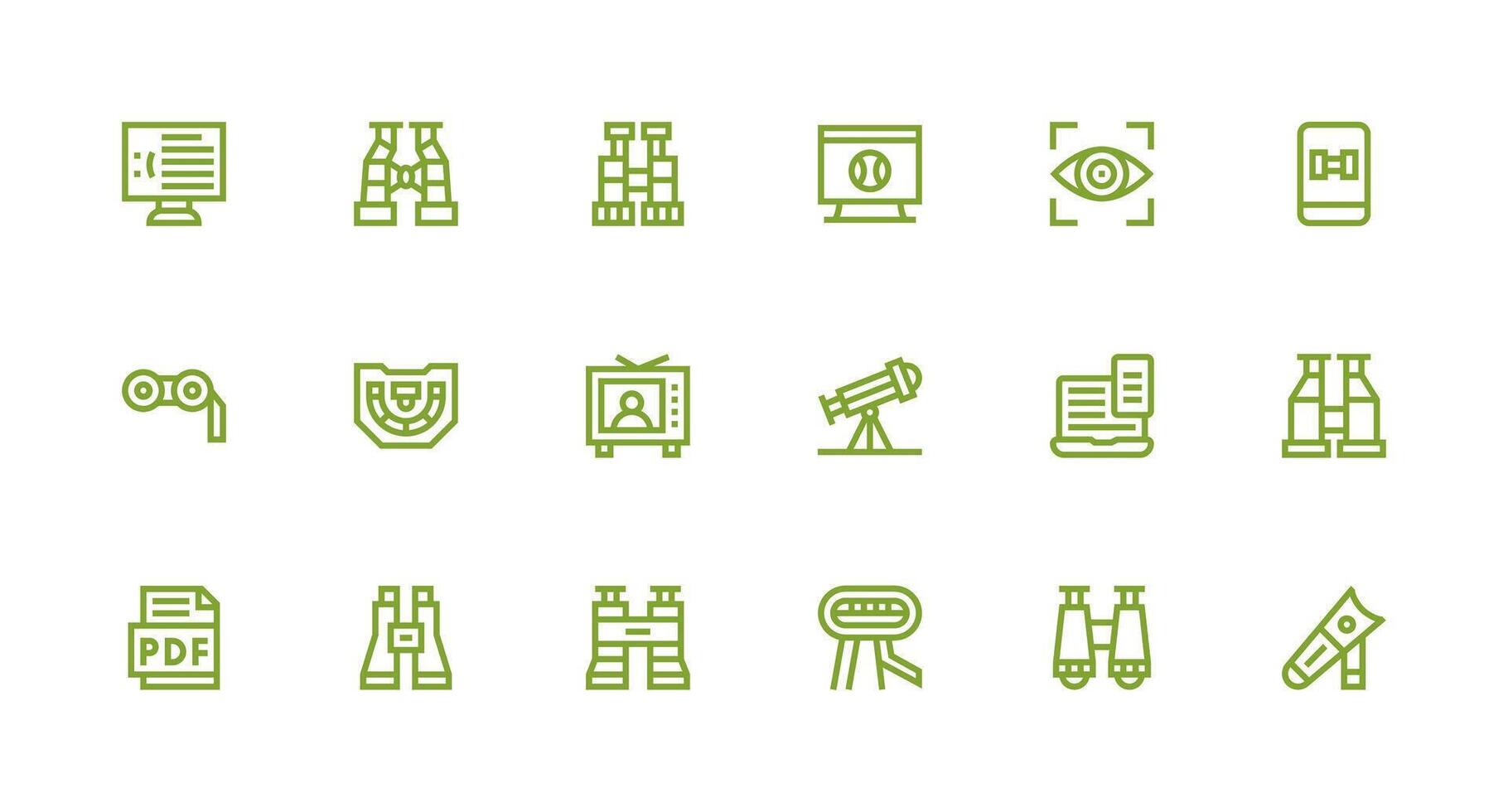 Viewing Visual Pack containing 18 Strong Stroke Line Icons Simple Icons for Interface and Wireframes vector