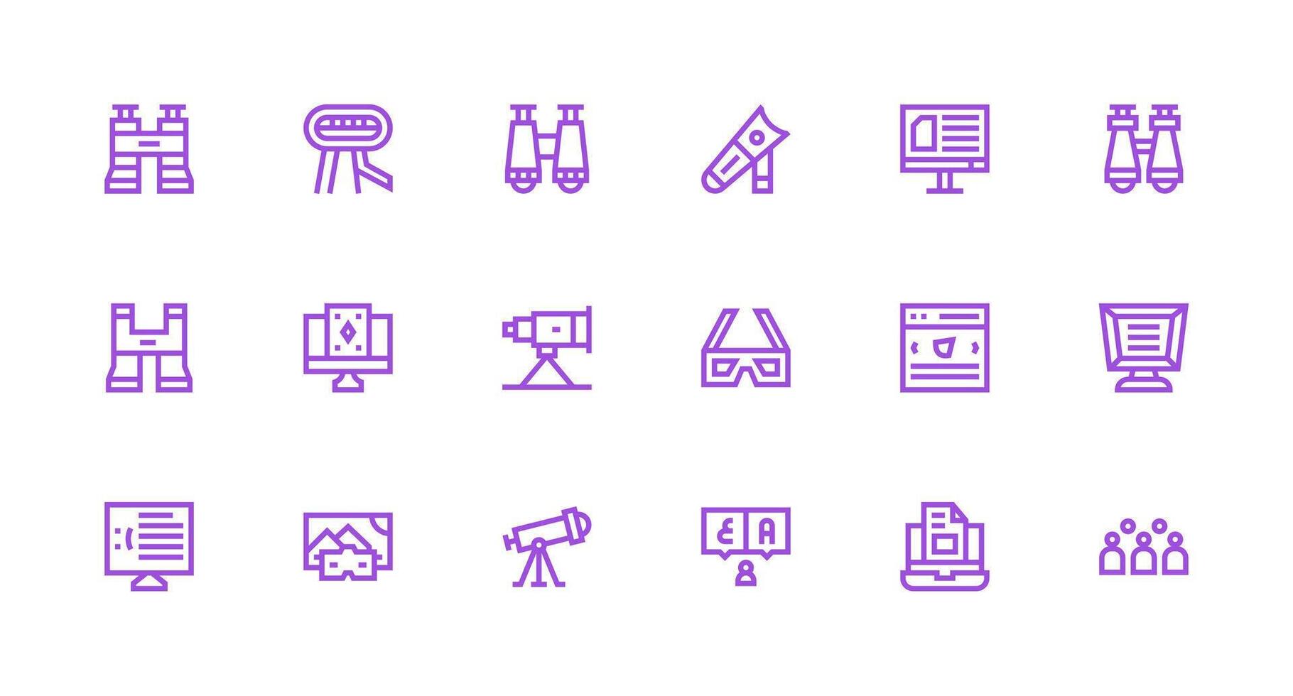 Viewing Icon Set with 18 Strong Stroke Line Graphics Organized Pack for Project Assets vector