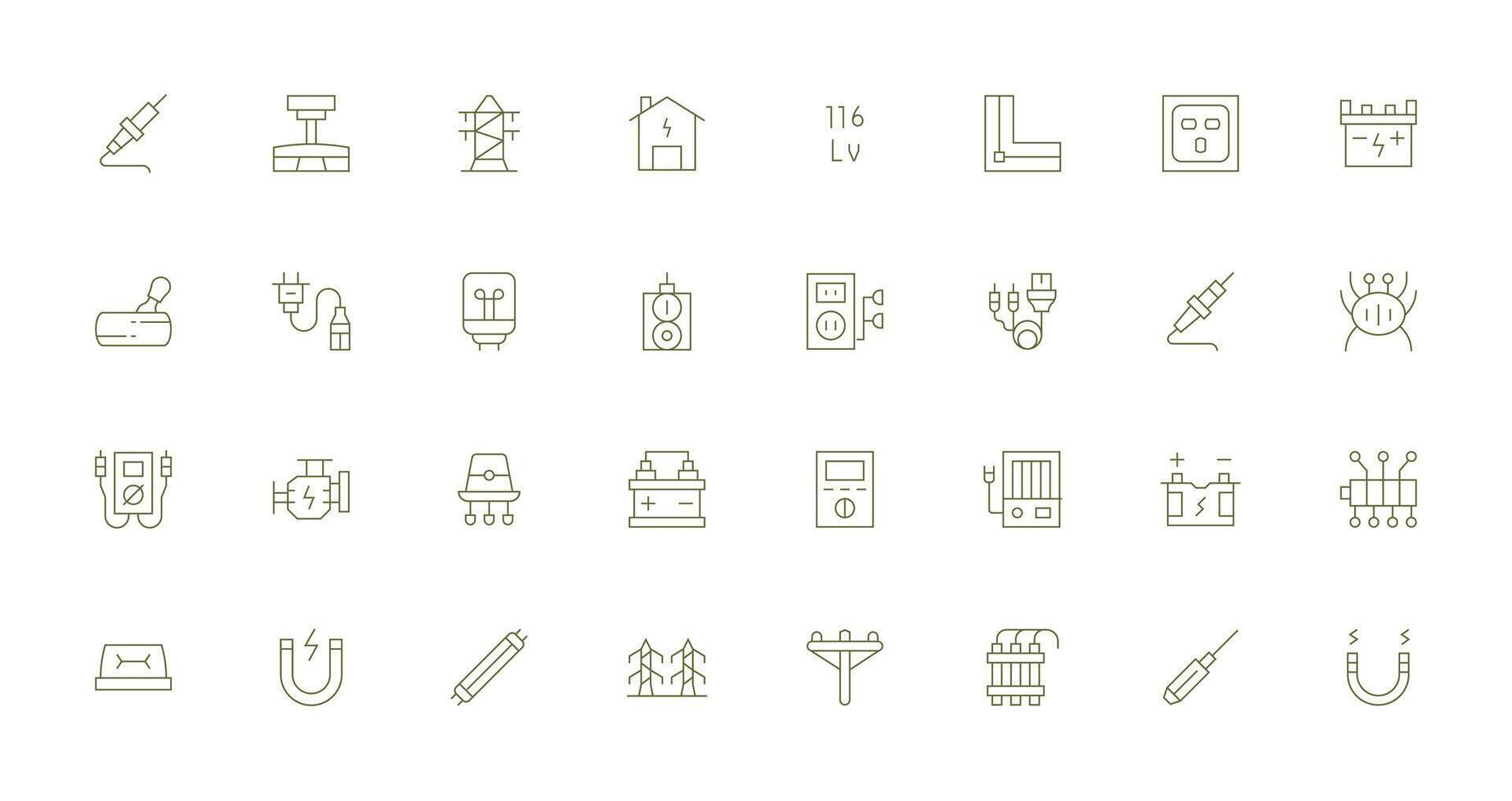 Thin Line Icons from Electrical Set with 32 Vectors Complete Icon Bundle for Web Design