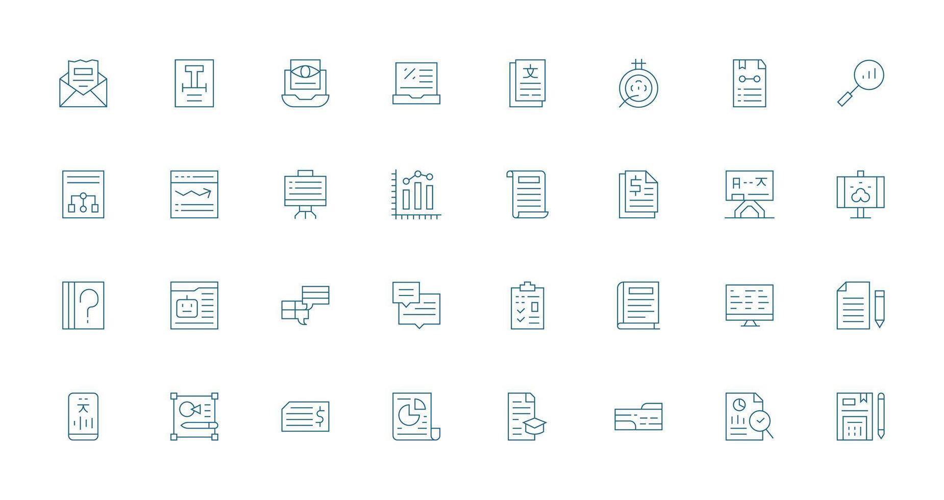 Report Icon Set with 32 Thin Line Graphics All Device Compatible Icon Set vector
