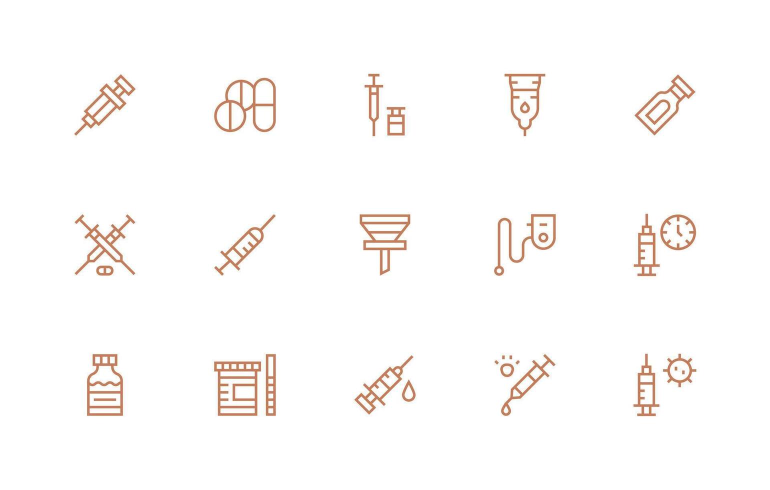 Syringe featuring 15 Icons in Regular Line Design Clean Set for Layout Prototypes vector