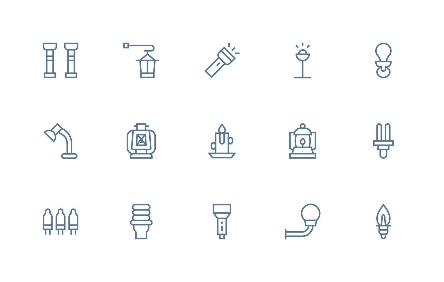 15 Regular Line Style Icons from Light Source Collection Minimal Icon Set for Interface Projects vector