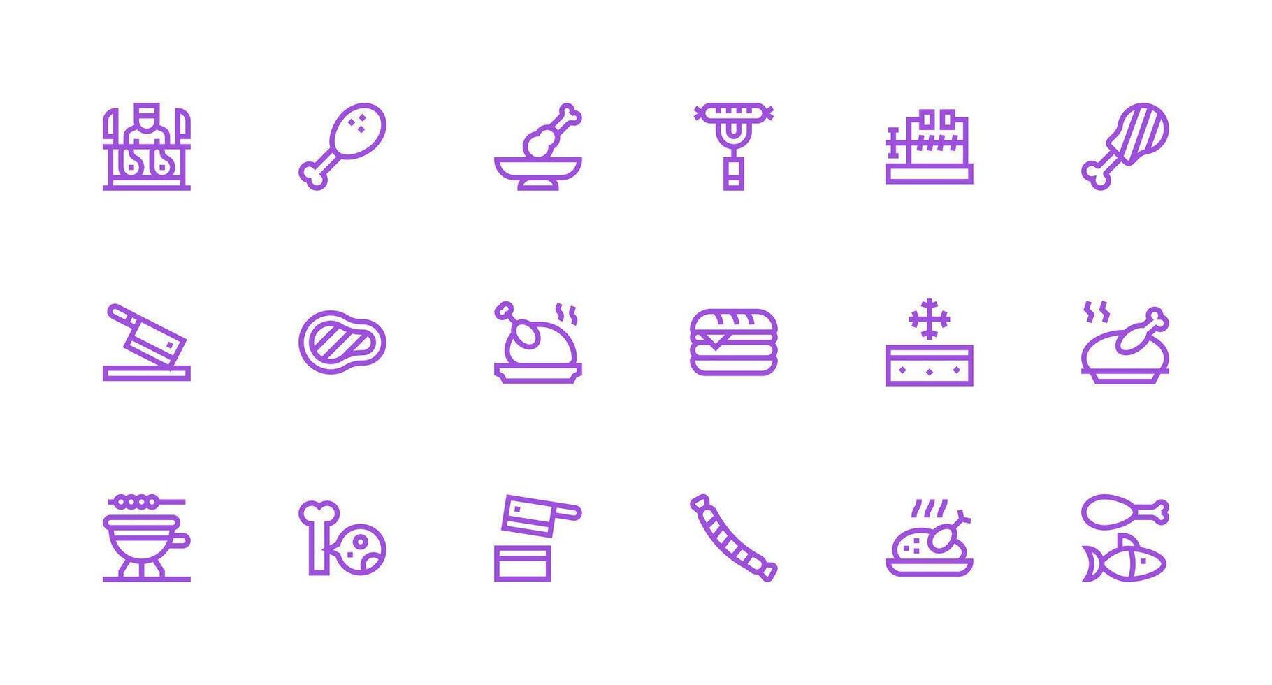 18 Icons for Meat in Strong Stroke Line Format Web Icon Collection vector