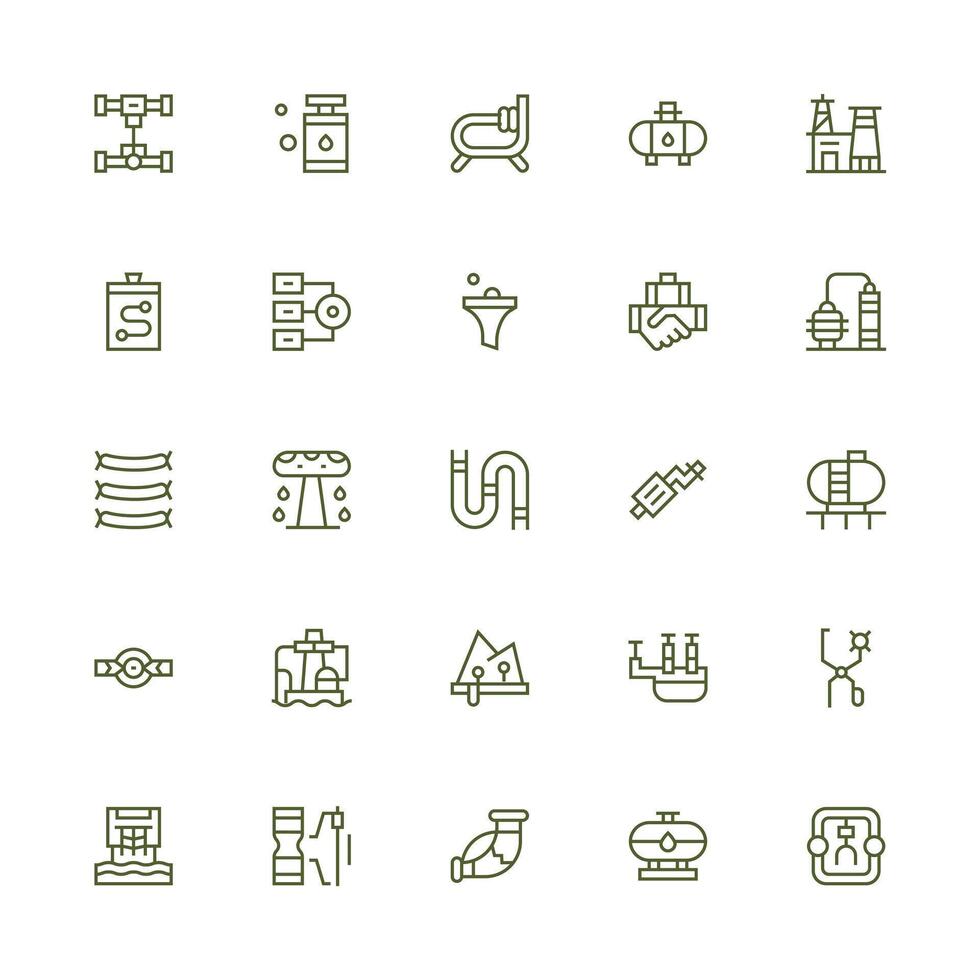 Pipeline featuring 25 Icons in Medium Stroke Outline Design Flexible Icon System for Web Interfaces vector