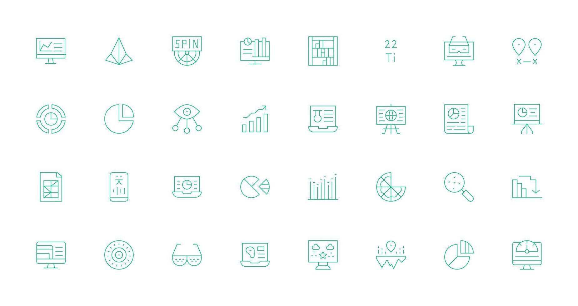 32 Data Visualization Icons in Thin Line Aesthetic Multi-Purpose Icon Set vector