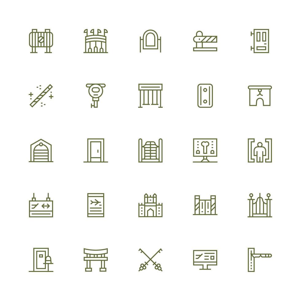 25 Medium Stroke Outline Designs for Gate Icons Simple Icons for Interface and Wireframes vector