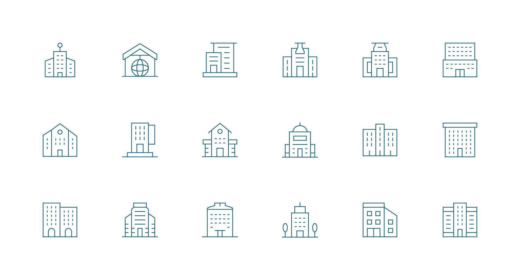 Headquarters Icon Set with 18 Minimal Line Graphics Clean Set for Layout Prototypes vector