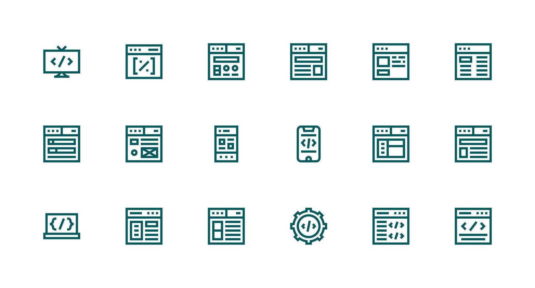 18 Icons for Css in Strong Stroke Line Format Clear and Concise Icon Set Collection vector