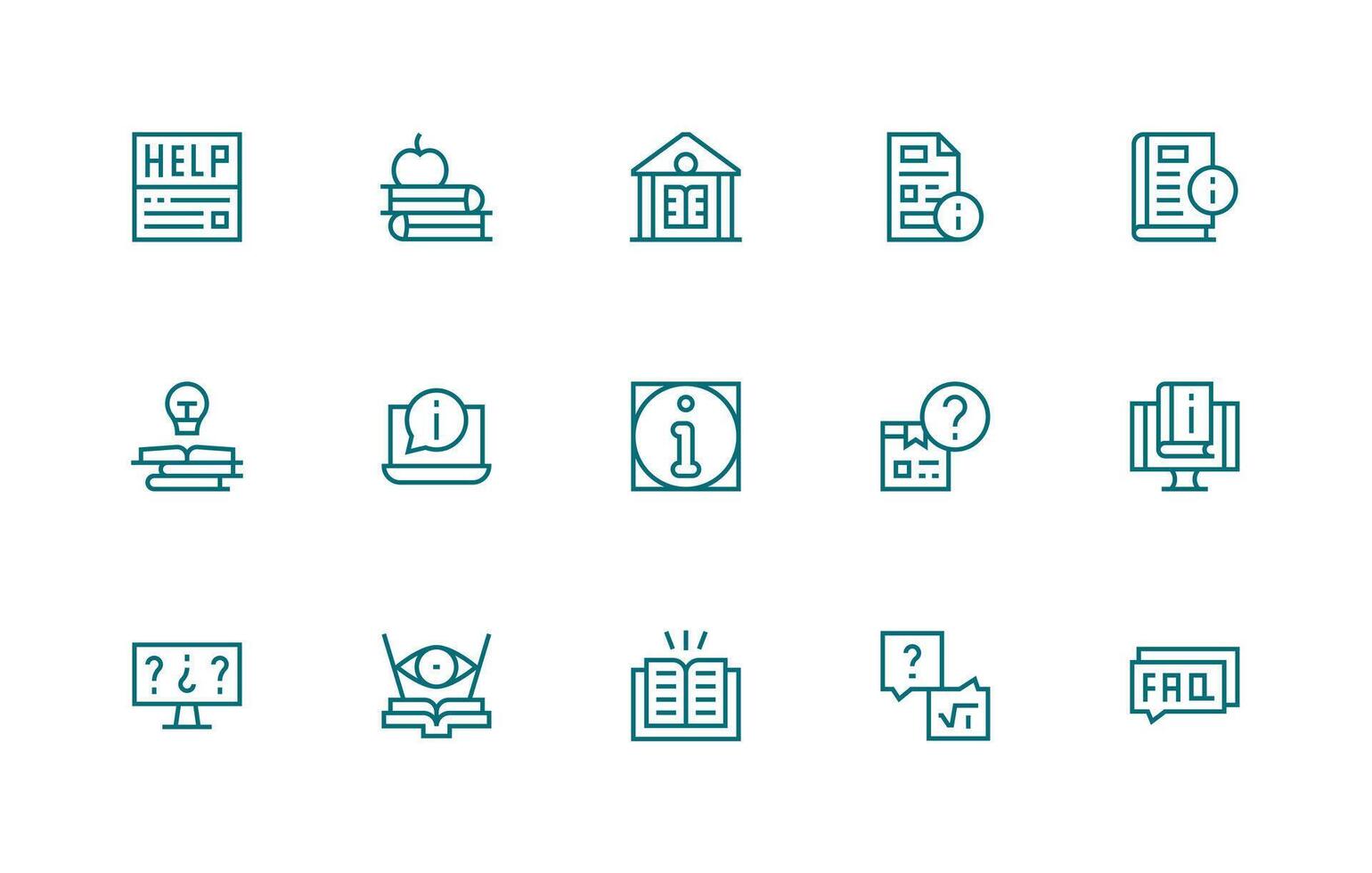 Knowledge Base Visual Pack containing 15 Regular Line Icons Icon Pack for Various Themes vector