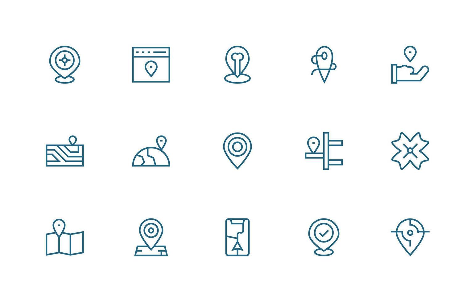 Geotag Icon Collection with 15 Regular Line Designs Balanced Icon Set for Functional Design vector