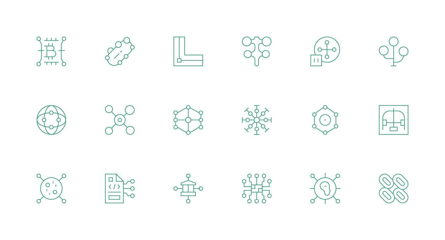 Node Design Icons featuring 18 in Minimal Line Style Organized Icon Pack for Quick Access vector