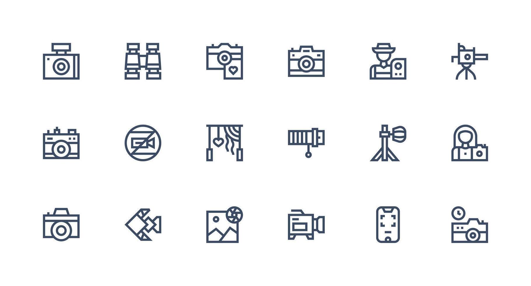 18 Strong Stroke Line Icons for Photography Graphics Clean Icon Collection for Web Use vector
