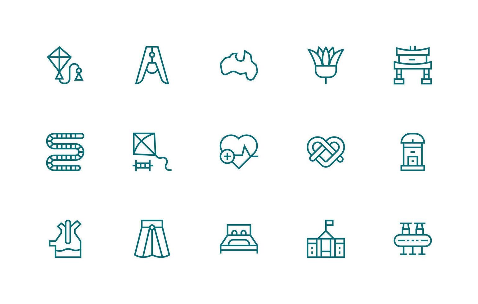 Line Icon Set with 15 Regular Line Graphics Functional Icon Series vector