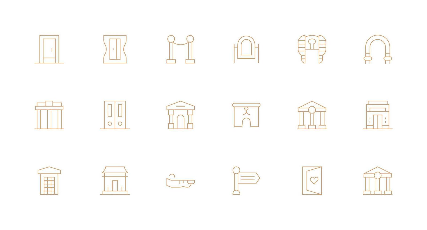 Entrance Icon Set with 18 Minimal Line Graphics Simple Icons for Interface and Wireframes vector
