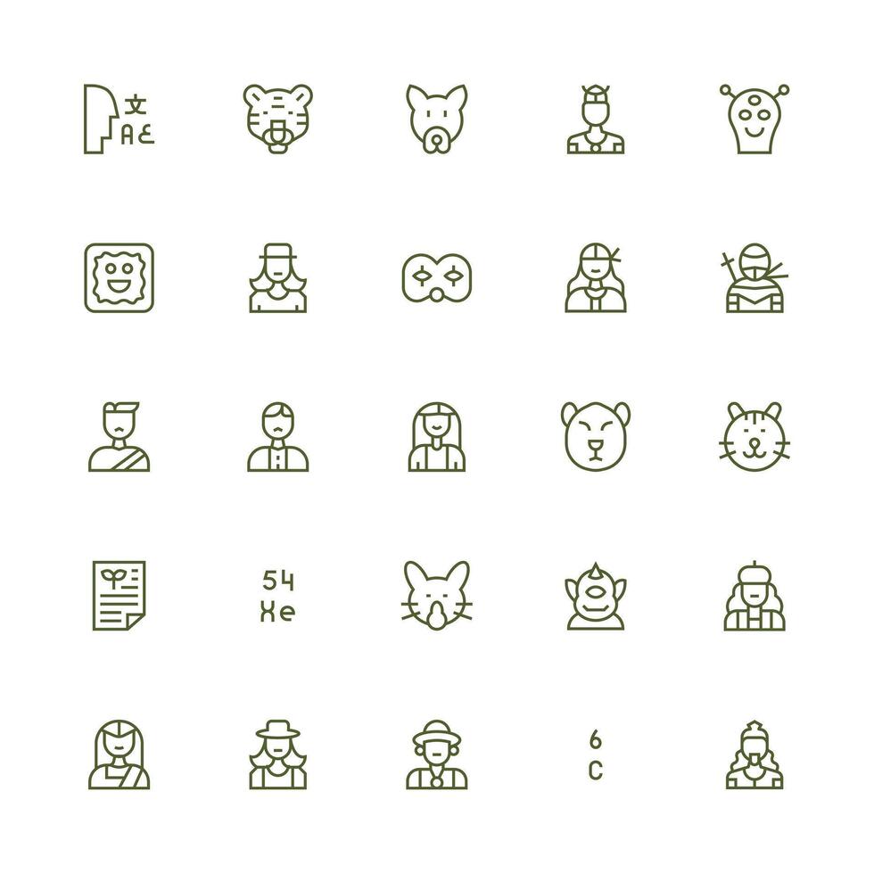 Character Icon Set with 25 Medium Stroke Outline Graphics Functional Icon Series vector
