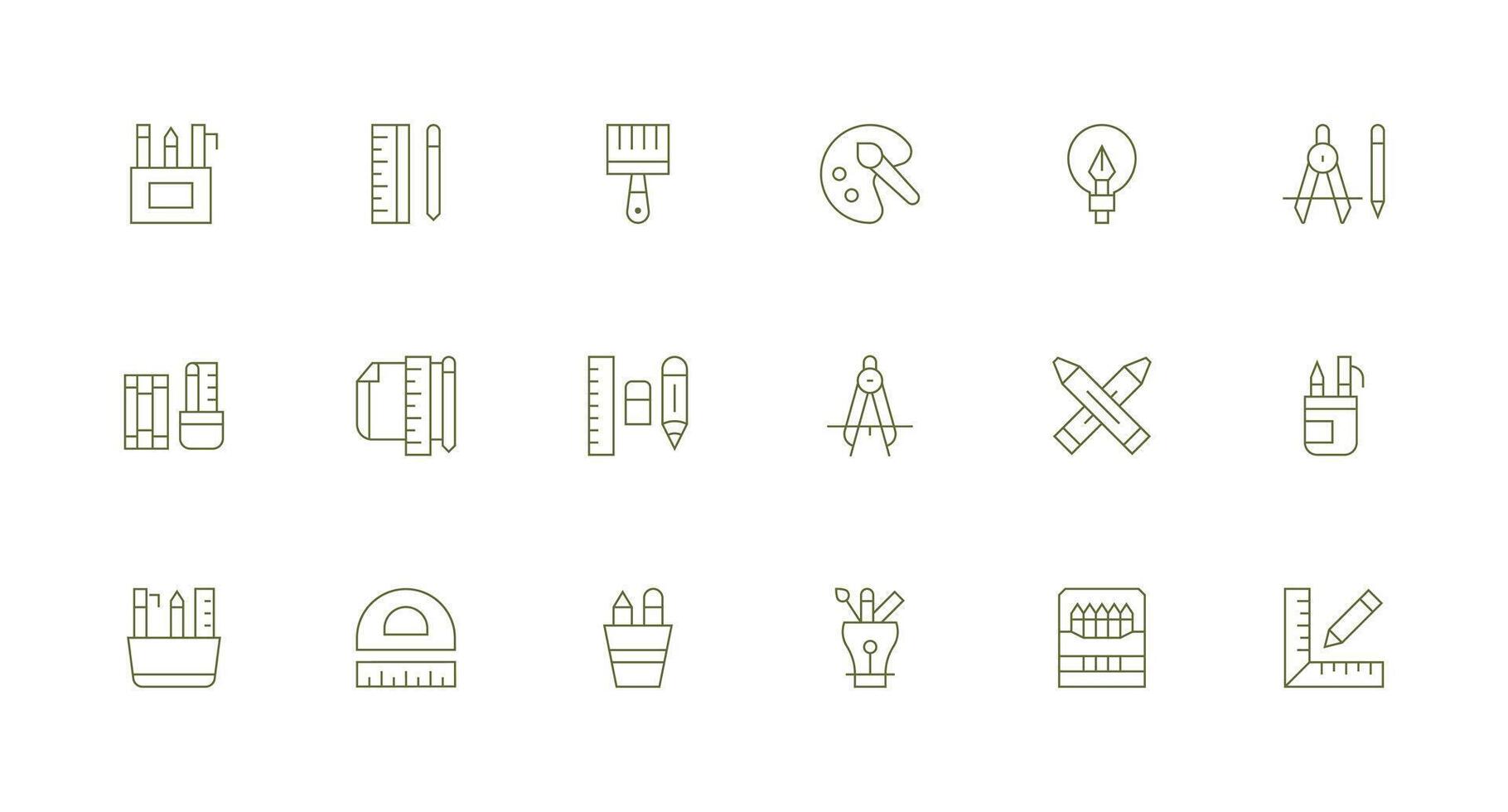 Minimal Line Style Drawing Tools Icons with 18 Vectors Neatly Designed Icons for Web Platforms