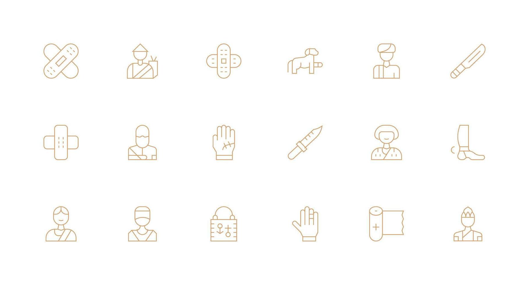 18 mínimo línea estilo íconos desde vendaje colección icono conjunto para web vector