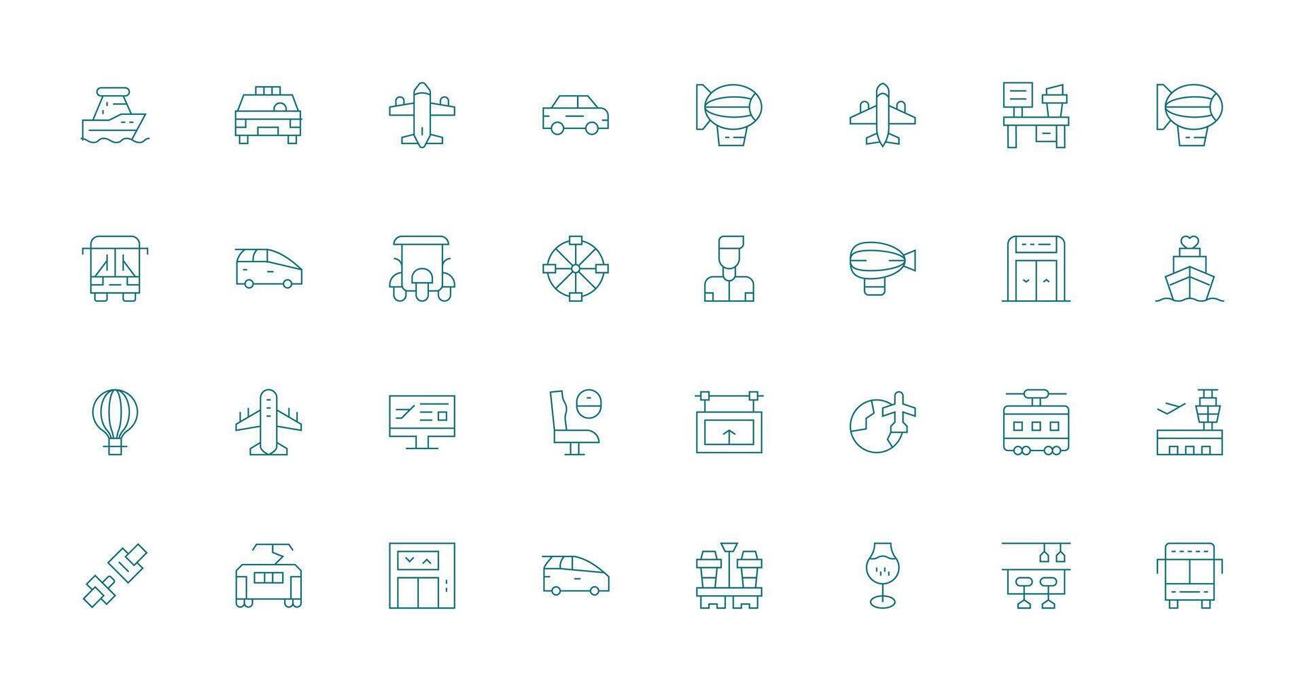 Passenger Design Icons featuring 32 in Thin Line Style User Interface Icons for Digital Products vector