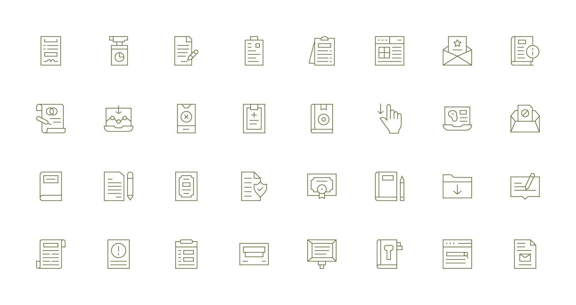 32 Document Icons in Thin Line Aesthetic Clean Set for Layout Prototypes vector
