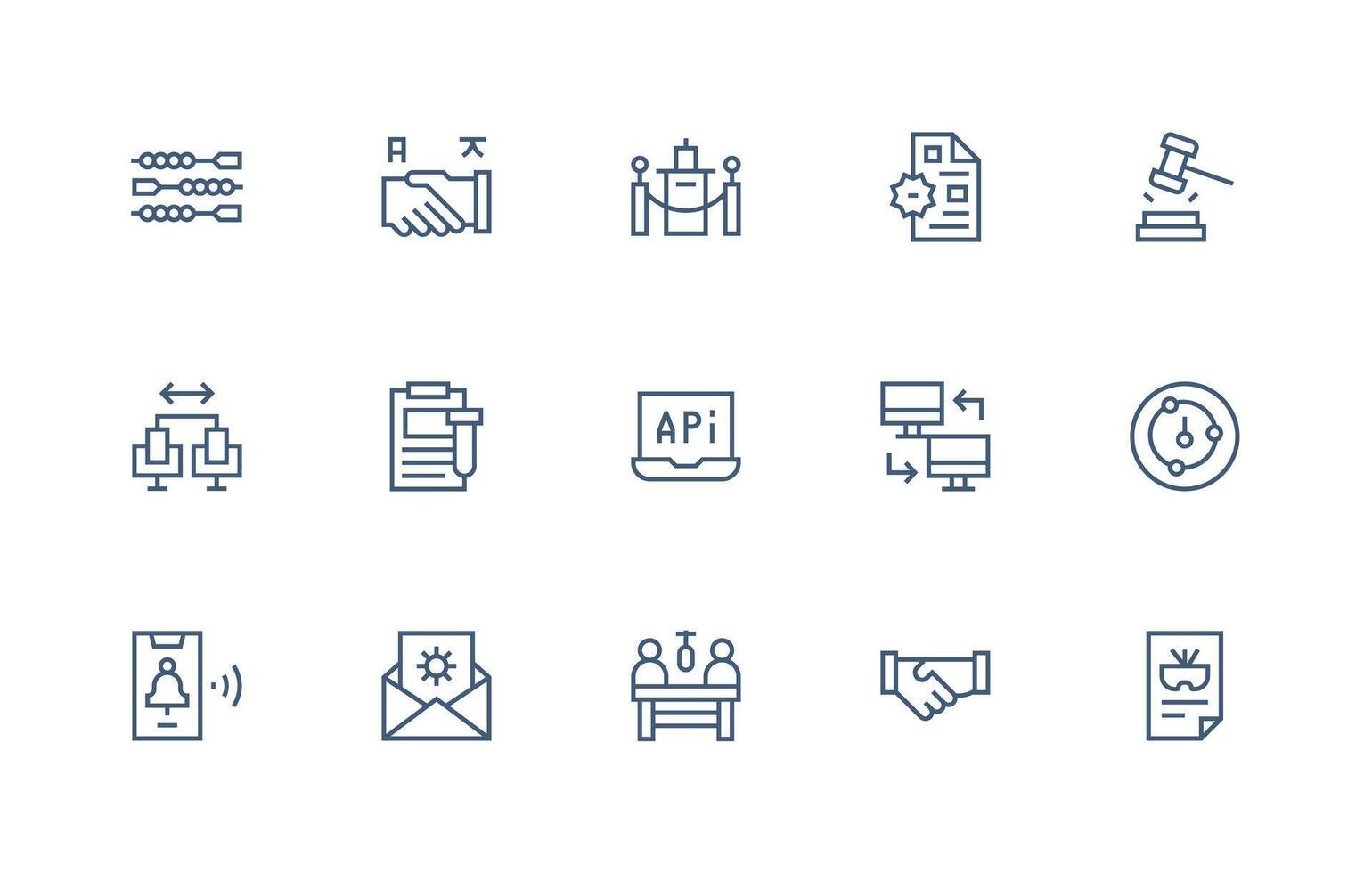 Regular Line Style Protocol Icons with 15 Vectors Clear and Concise Icon Set Collection