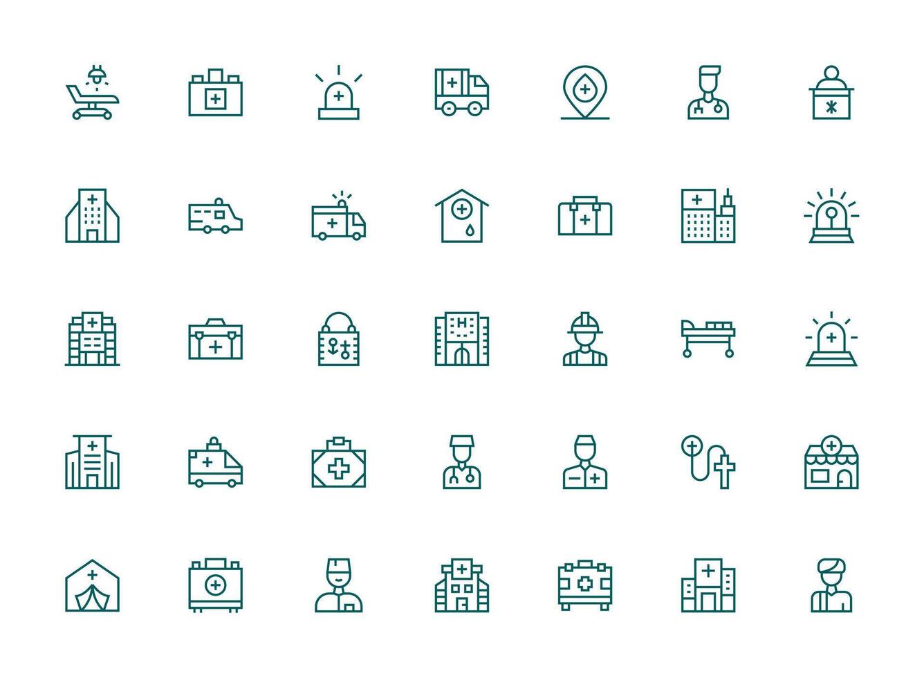 Ambulance Set with 35 Regular Clean Line Icons Simplified Icon Pack for Visual Tools vector