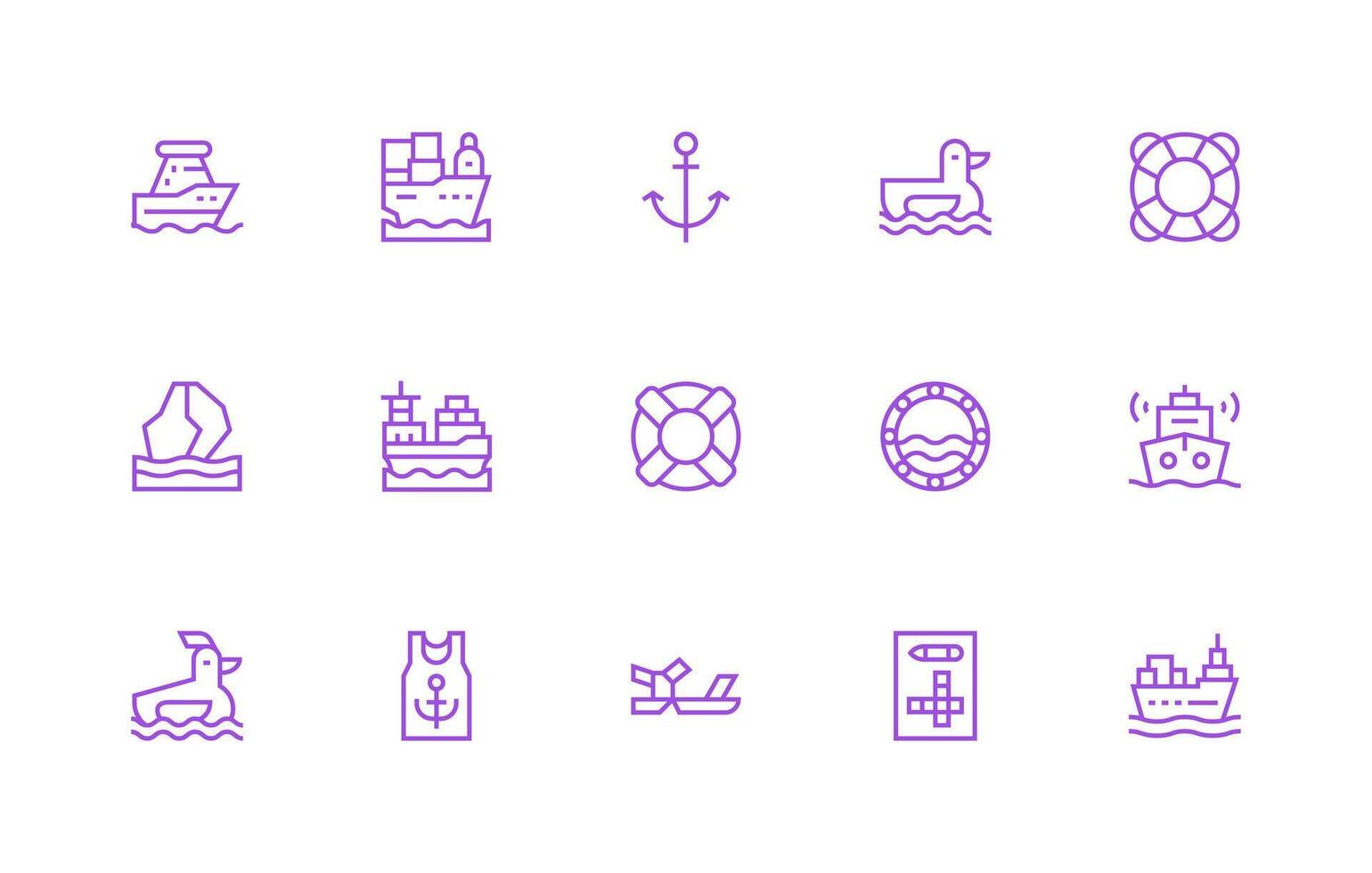 Nautical Icon Set with 15 Regular Line Graphics Functional Icon Series vector