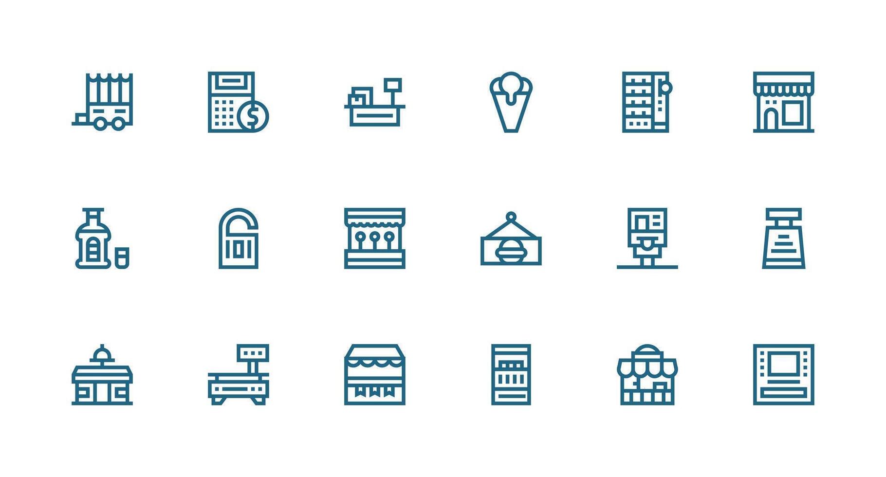 Kiosk Icon Set with 18 Strong Stroke Line Graphics Icon Set for Apps vector