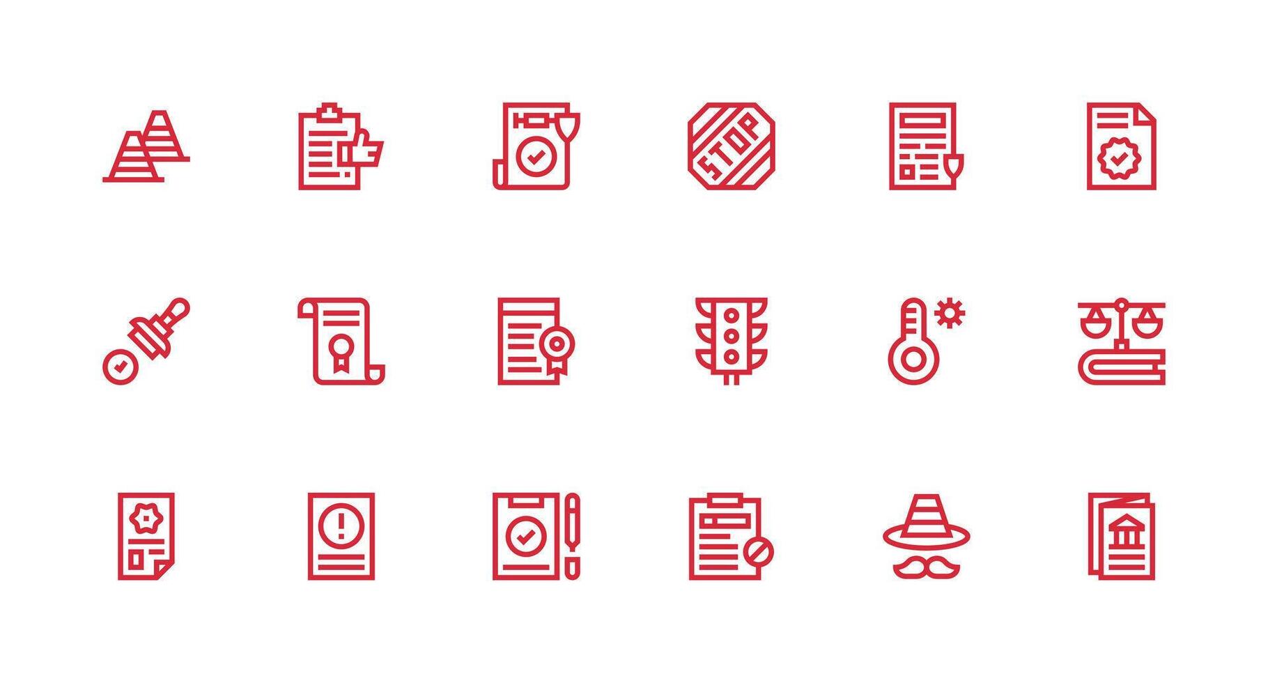 18 Strong Stroke Line Style Icons from Regulation Collection Complete Icon Bundle for Web Design vector