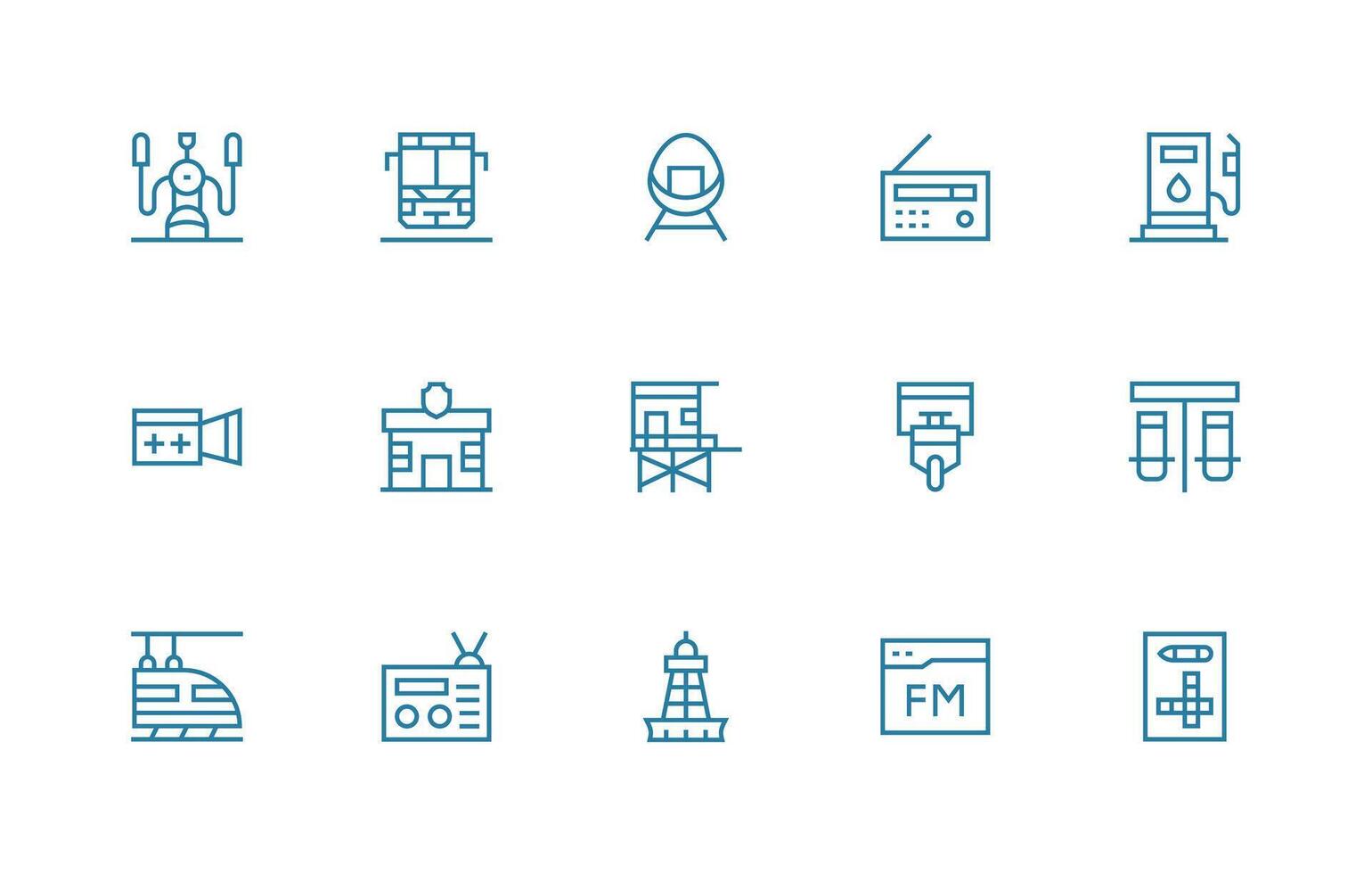 Station Icon Set with 15 Regular Line Graphics Professional Icon Pack for Development Work vector