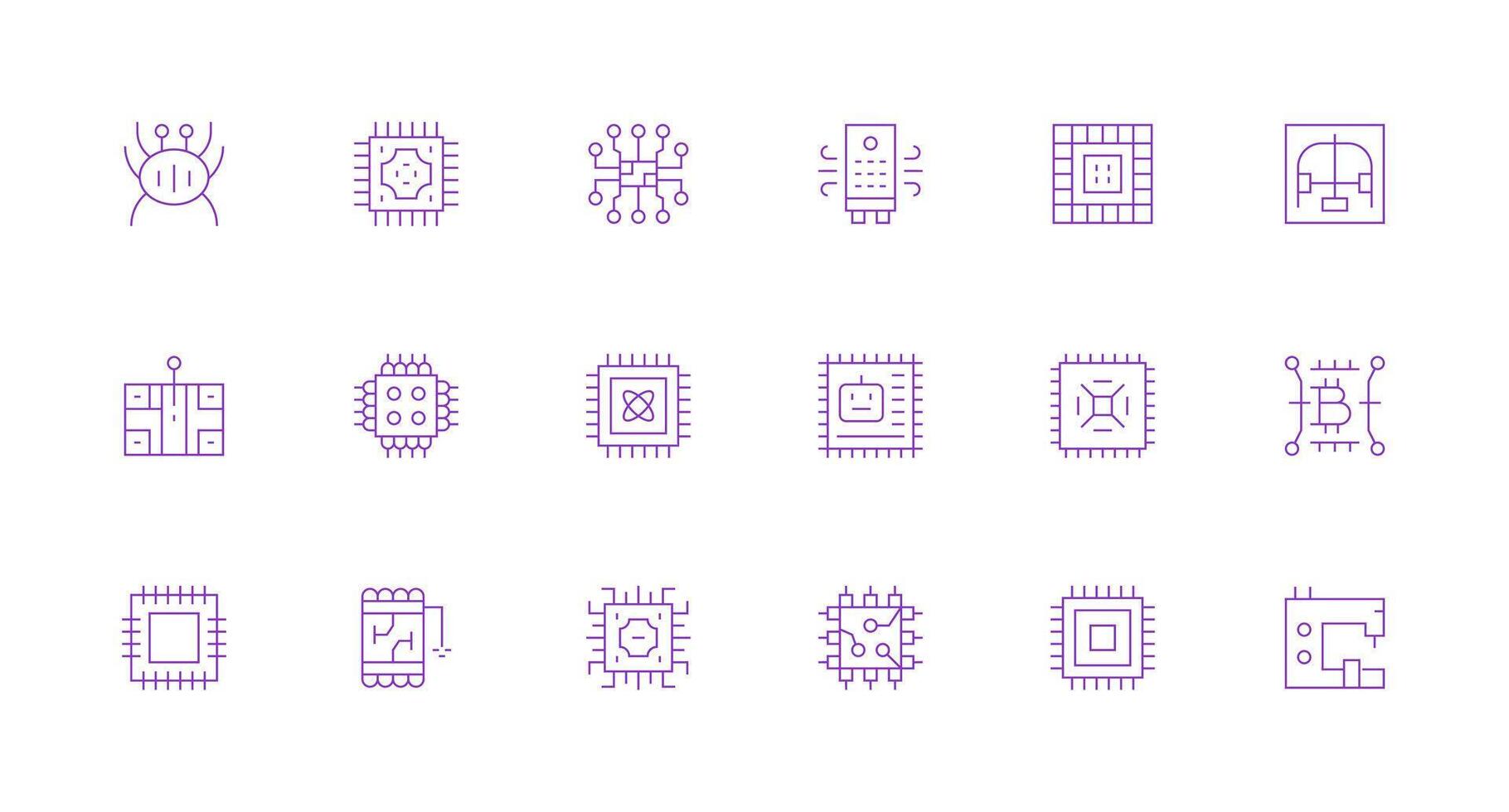 18 Minimal Line Icons for Integrated Circuit Graphics Reliable Icons for All Interfaces vector