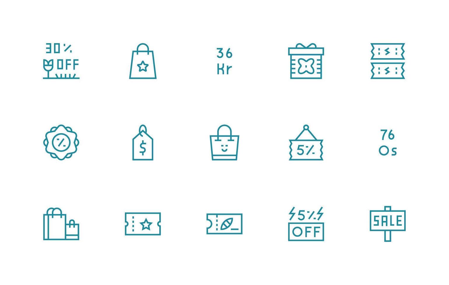 15 Regular Line Icons for Discount Graphics Clean Icon Set Icon Pack for UI Projects vector