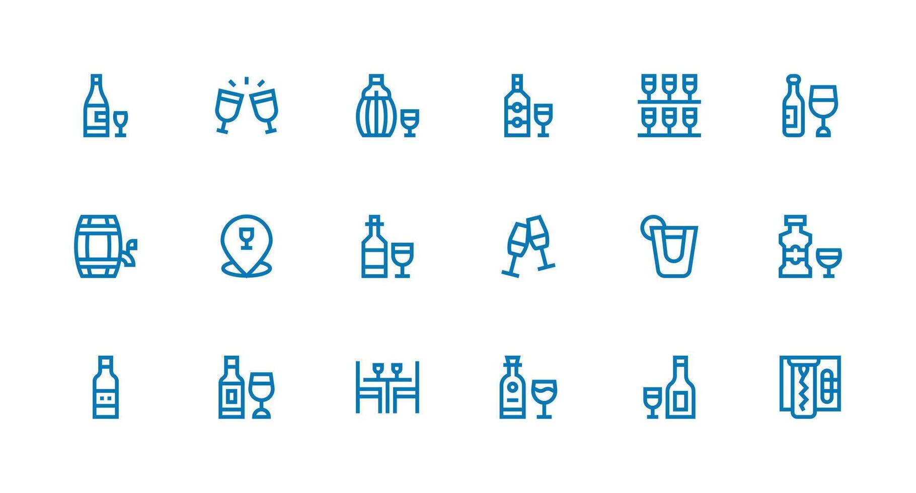 Wine Icon Set with 18 Strong Stroke Line Graphics Lightweight Icon Series for Fast Prototypes vector