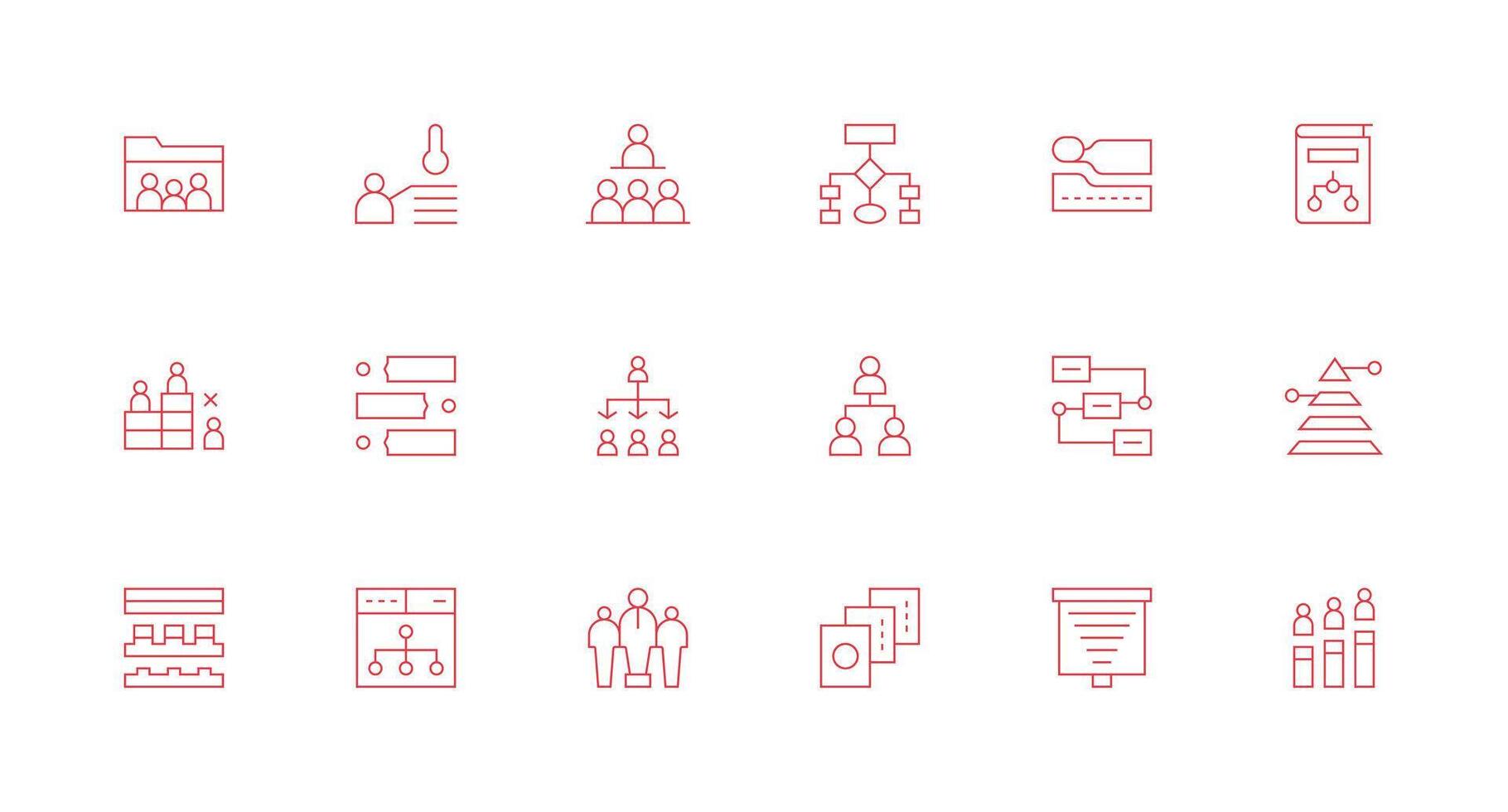 Hierarchy Icon Set with 18 Minimal Line Graphics Lightweight Icon Series for Fast Prototypes vector