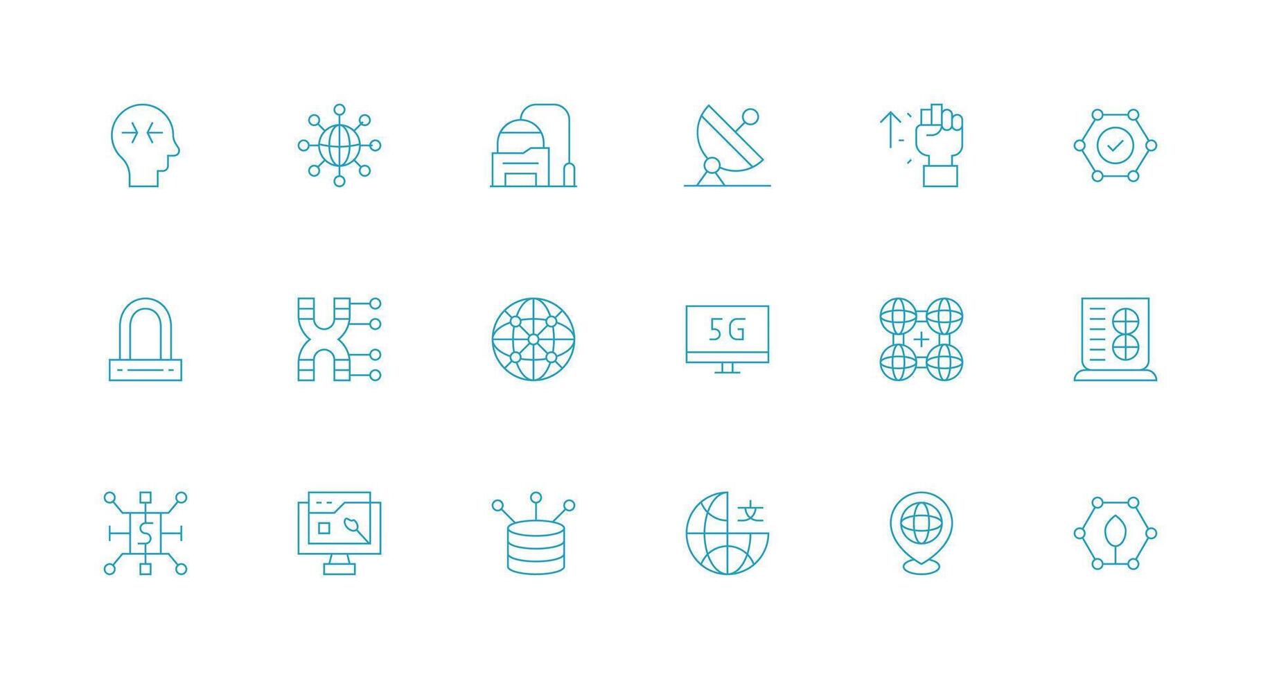 Network Icon Set with 18 Minimal Line Graphics Icon Pack for UI vector